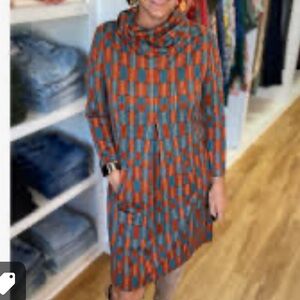 Tyler Boe S Orange Blue Cowl Neck Bell Sleeve Dress Game Day Preppy Back Zip